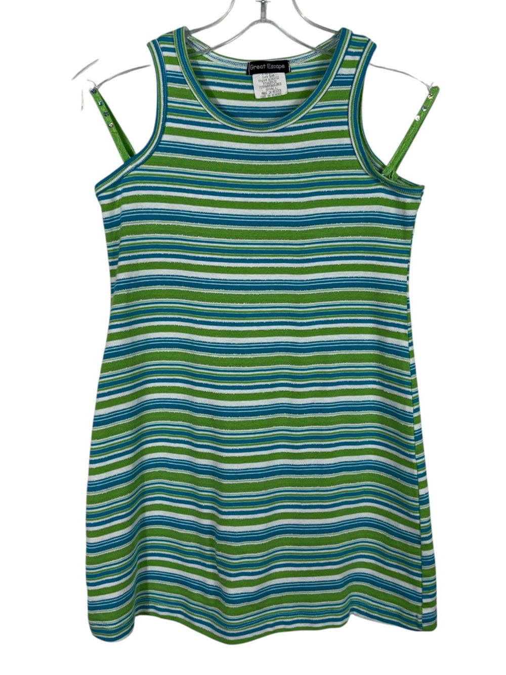 Great Escape Vintage Y2K Mallcore Green Blue Striped Fitted Layered Look Tank S